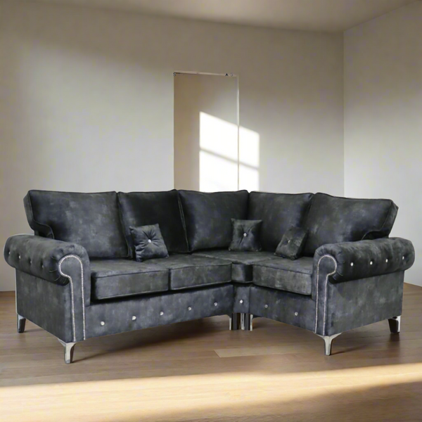 Olympia L Shape Sofa - Marble Black/Diamond