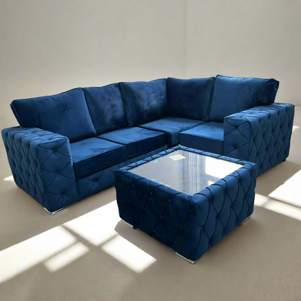 Ashton L Shape 4 Seater Sofa + Coffee Table - Blue/2c1