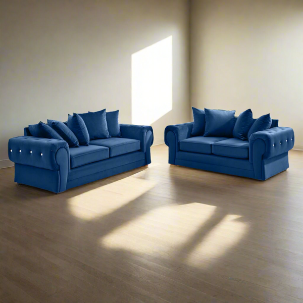 Verona 3 + 2 Sofa Set with diamond - Blue/Scatter back